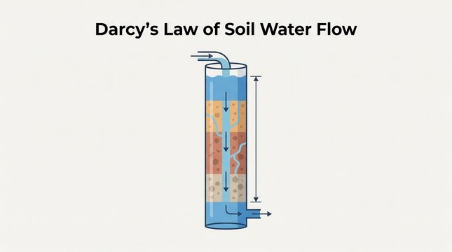 Darcy's law of soil water flow demonstrating fluid dynamics in porous media