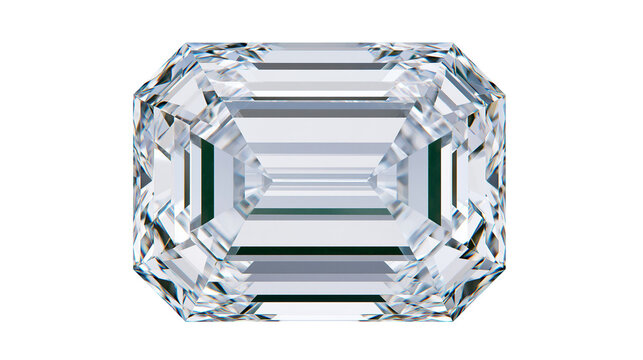 Emerald cut diamond with precise facets, isolated on transparent background