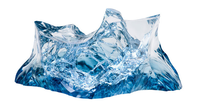 Abstract blue ice formation with sharp edges, isolated on transparent background