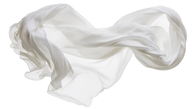 Flowing white sheer fabric delicate and airy, isolated on transparent background