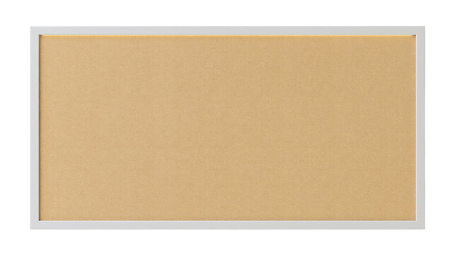Rectangular cork board with thin white frame, isolated on transparent background