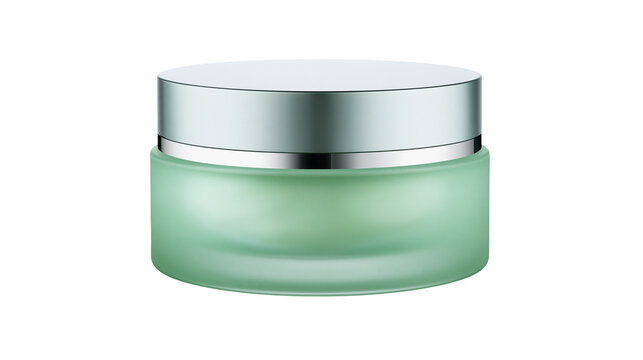 Frosted green glass jar with silver lid, isolated on transparent background