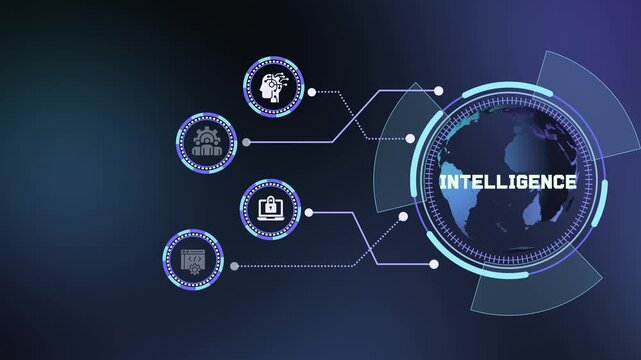 Advanced artificial intelligence technology concept with global network background and digital tech icons