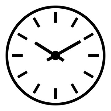 Minimalist flat vector icon of a classic analog clock face showing time
