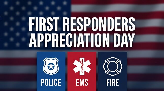 First Responders Appreciation Day featuring police, EMS, and fire symbols.