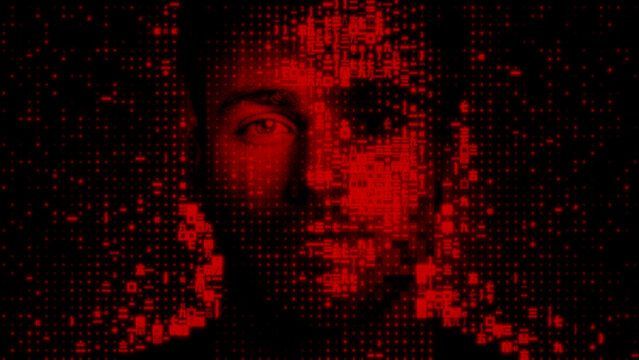 Human Face formed from Encrypted Code, representing Digital Twin Concept.