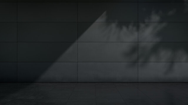 Simple Concrete Cladding Wall Stage with Sunlight and Canopy Shadow. Serenity Concept with copy-space.