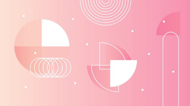 Abstract geometric animation with pink background featuring moving circles and semicircles. Minimalist motion graphics for digital design and artistic presentation