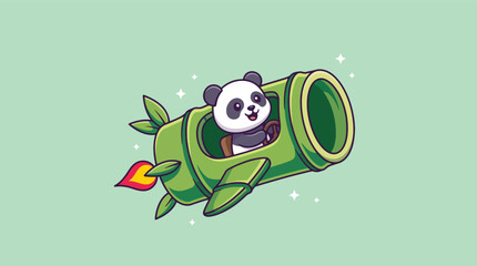 Cute panda character flying inside a bamboo rocket spaceship. © Caroline Studio