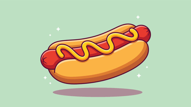 Illustration of a Delicious Hot Dog with Mustard on a Green Background.