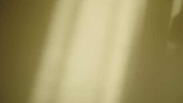 Mysterious figure of a person crossing the frame creates shadow silhouette on wall inside apartment or office. Sunlight shining indoors in morning sunset or sunrise. Male figure walking back and forth