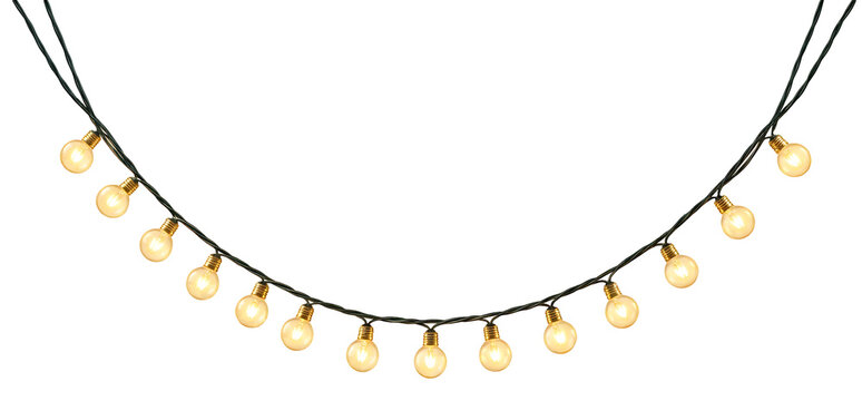 String of glowing vintage edison light bulbs isolated on transparent background
