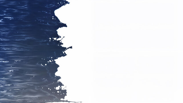 Abstract view of water in varying shades of blue with a textured wavy surface like ripples or waves from the left side of the frame sharply transitioning to the right on a white background