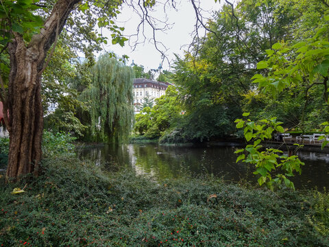 Dvorak Park pond in Karlovy Vary