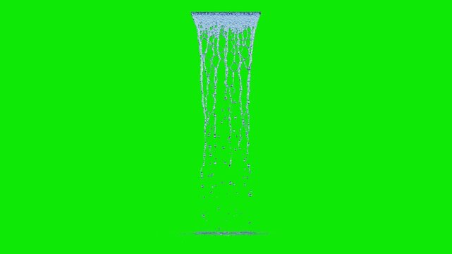 Front view of Dripping Water with a Small Flow from a short linear source to the ground on a perfect green background