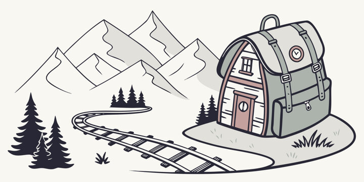 Flat design illustration of a vintage steam locomotive pulling a passenger car with snowflakes