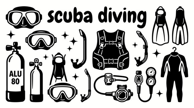 scuba diving equipment featuring diving masks oxygen tanks fins snorkels buoyancy control devices regulators underwater gauges wetsuits and safety marine adventures diving schools travel tourism