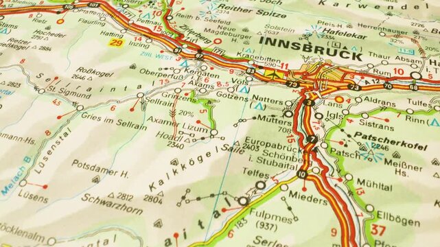 road network leading to innsbruck, austria, gliding view over atlas