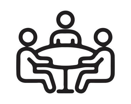 People sitting around a conference table meeting icon with business meeting