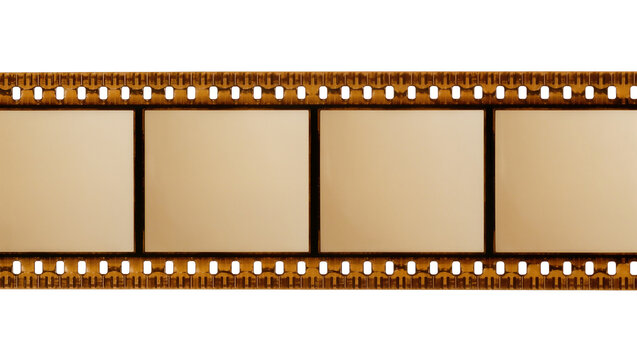 Vintage film strip with four blank frames, isolated on transparent background