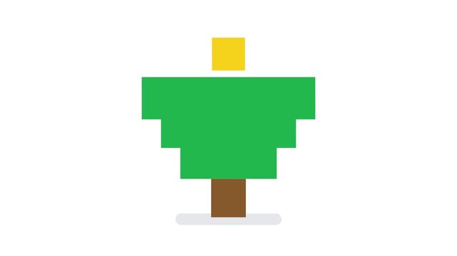Pixel art tree with growing yellow star with video digital pixel