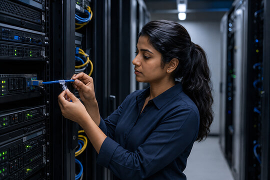 South Asian Cybersecurity Specialist Inspecting Secure Server