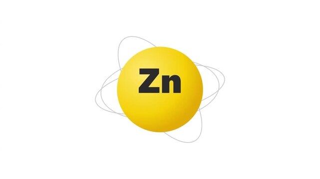 Three yellow atomic icons of zinc on a white background with chemistry