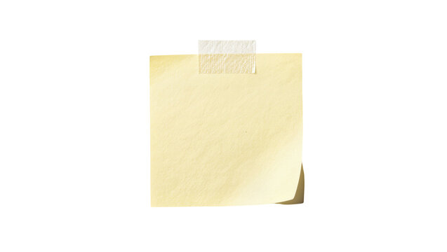 Yellow sticky note with clear tape attached, isolated on transparent background