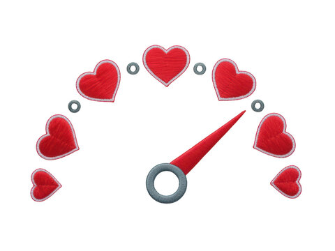 Love meter gauge with red hearts isolated on transparent background