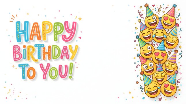  Happy birthday greeting card with funny party faces and hats