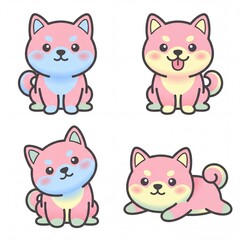 Fototapeta premium Kawaii animal image featuring pink shiba inu puppy stickers