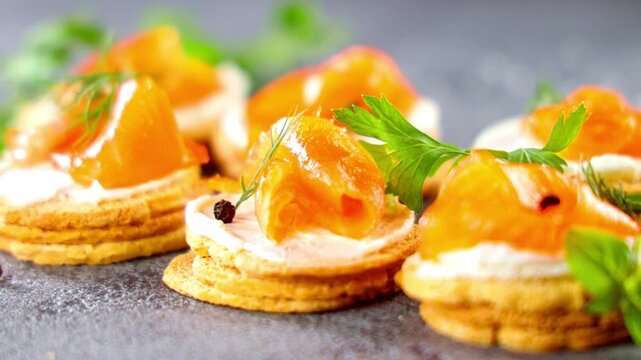 elegant smoked salmon crackers with cream cheese appetizer- healthy buffet food