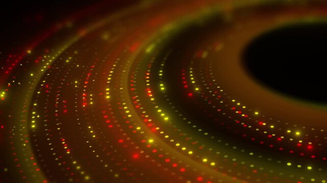 Abstract Red and Gold Glowing Particle Waves Forming Futuristic Digital Tunnel