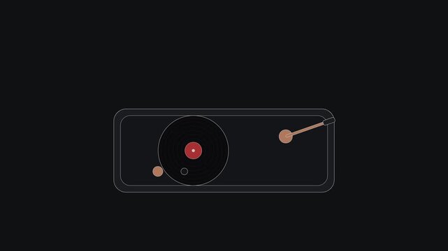 Minimalist turntable icons animating on a dark background with graphic