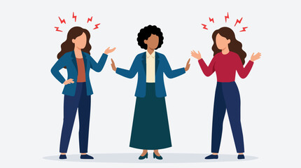 Fototapeta premium Three women in conflict, one mediating argument between two others