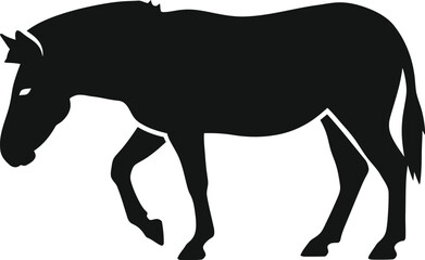 Obraz premium Simple black silhouette of a donkey walking in a classic flat vector illustration style designed with bold clean lines and minimalist shapes for creative art projects displayed on white background