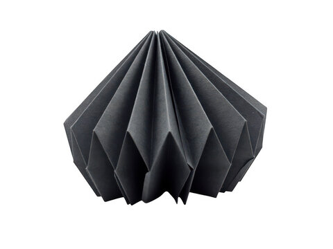 Black origami paper folded into a flower shape isolated on white background