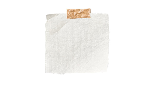 Crinkled paper note with brown tape, isolated on transparent background