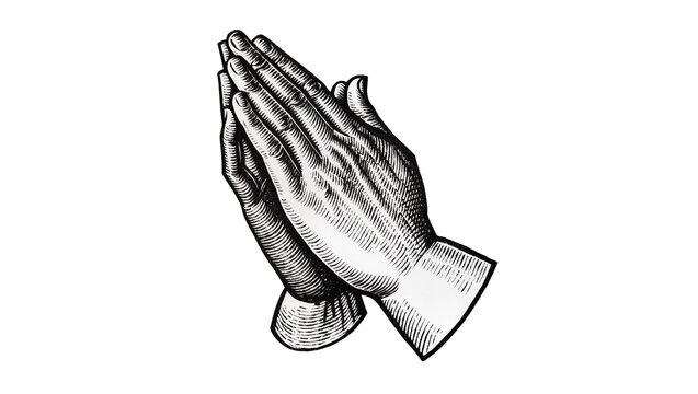Engraved praying hands gesture, isolated on transparent background