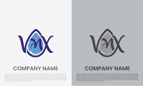 VMX MXV Letter Drop Logo Design Vector, Modern Water Liquid Business Corporate Identity Template