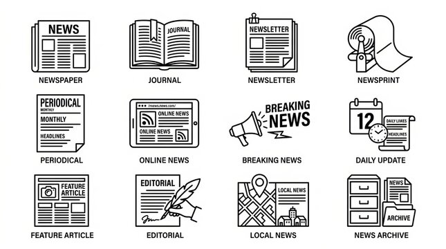 Illustrated News and Media Icons for Newsroom and Journalism.