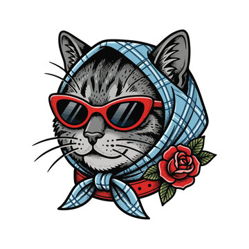 Cool Cat Wearing Sunglasses and Bandana Vector