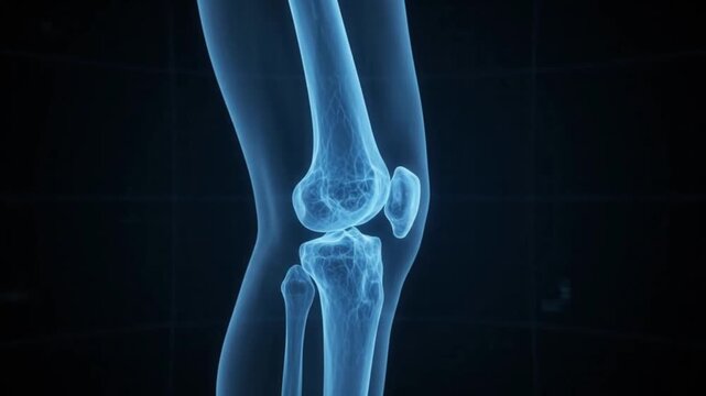 3D Medical Animation of Human Knee Joint Anatomy and Bones Blue X ray Style Seamless Loop