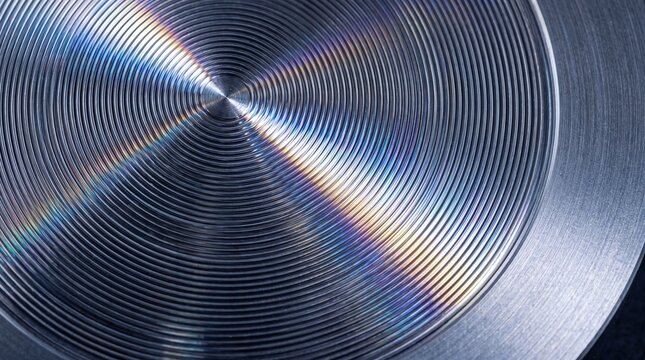 Machined titanium metal surface texture with circular CNC milling toolpaths and specular reflection