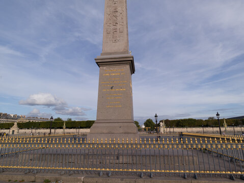 Luxor Obelisk landmark standing in Place de la Concorde under a blue sky