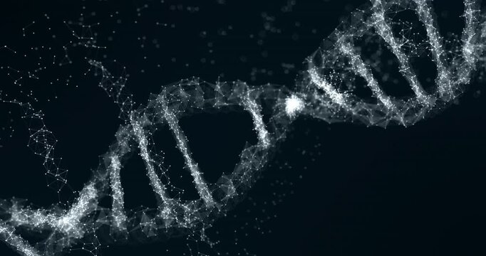 3D DNA double helix spinning with glowing science particles. Science and Medical Concept.