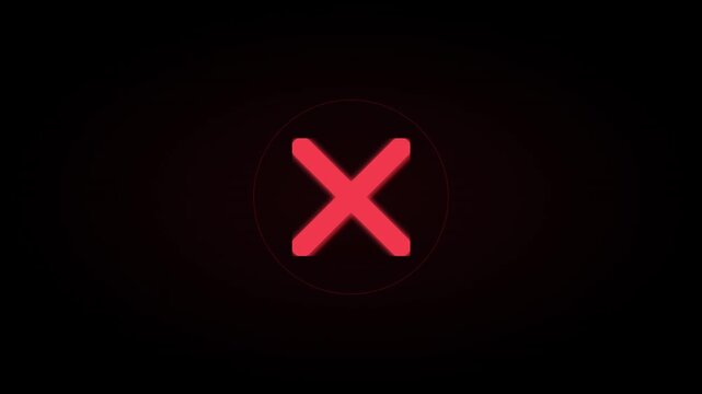 pulsing red cancel close icon on black screen