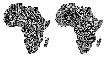Africa map silhouettes filled with ethnic geometric patterns and spirals © Kumamoto