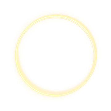 Glowing light ring with warm yellow orange neon glow, soft blur halo and bright inner rim, transparent background isolated on transparent background.