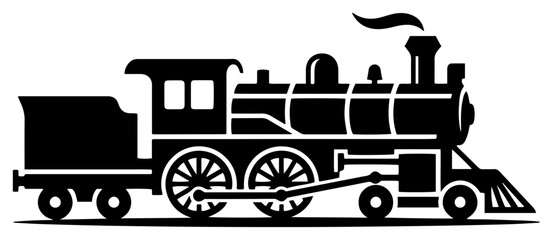 Steam locomotive vintage train for historical transportation in minimalist silhouette style © Kumamoto